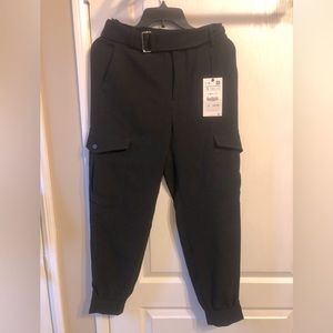 ZARA Belted Cargo Pants Size S in Black